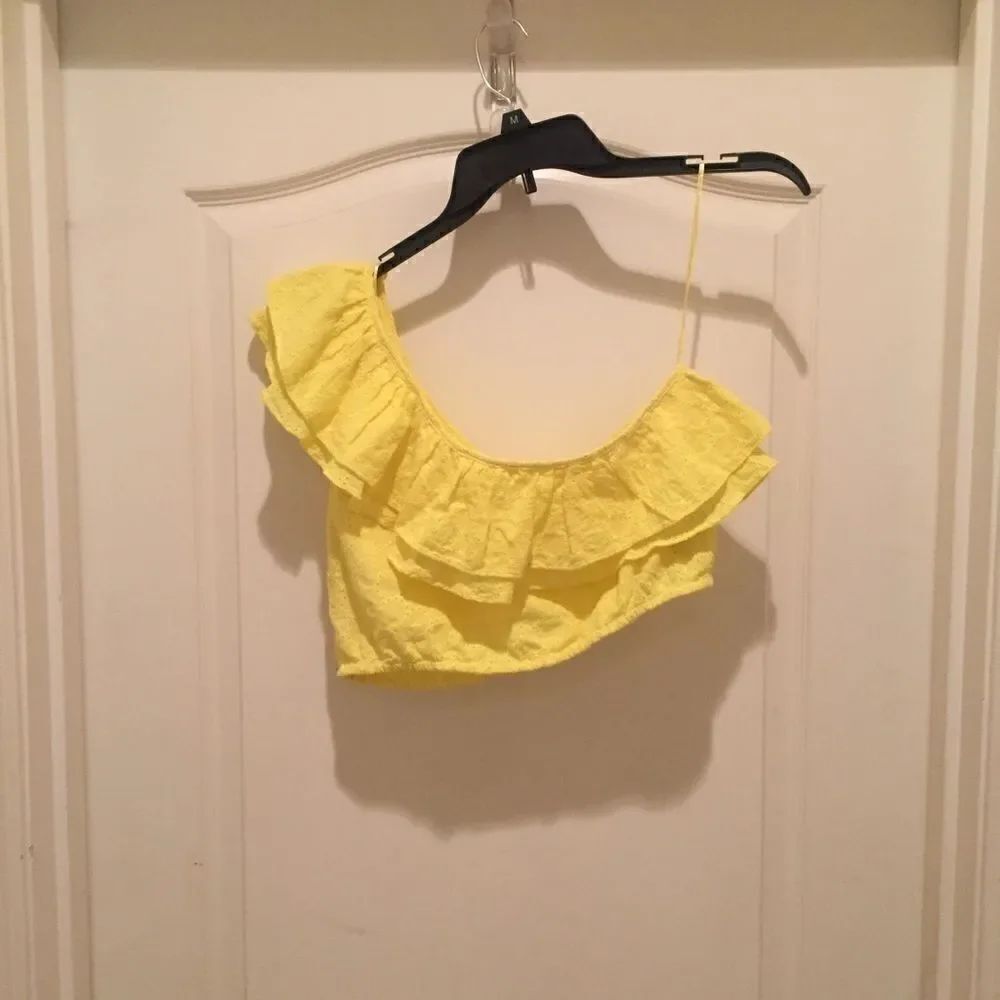 Zara One Shoulder Ruffle Crop Top Yellow
